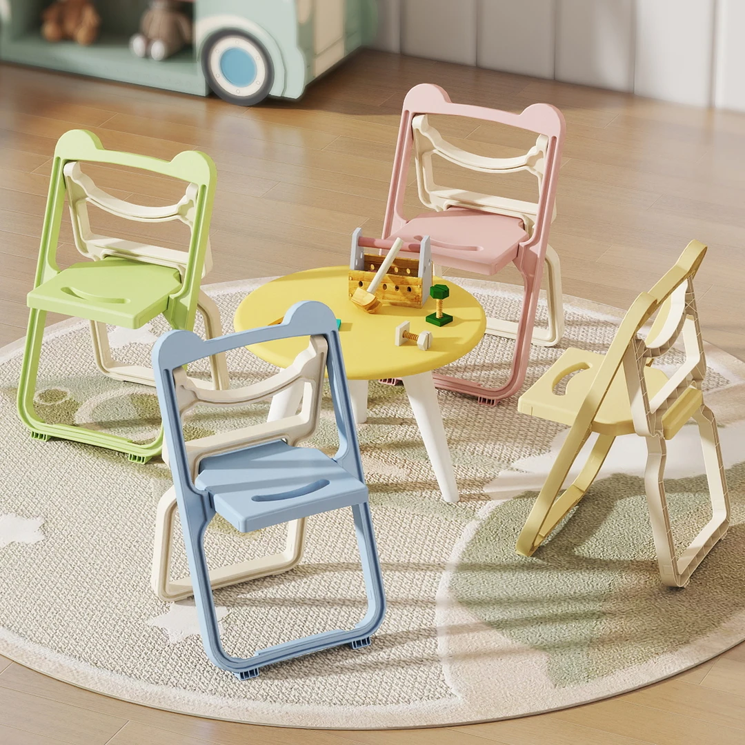 儿童折叠靠背椅宽大凳面儿童凳折叠省空间防滑脚垫家用客厅厨房
