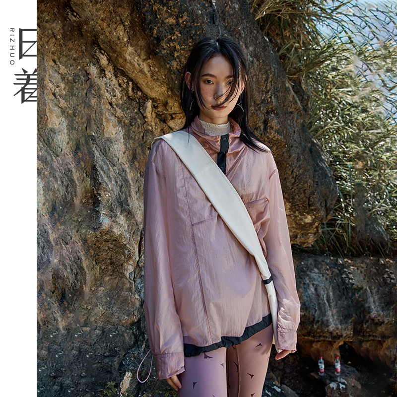 日着原创2025春季新款粉色轻薄套头半透明撞色独特卫衣RD1818V0