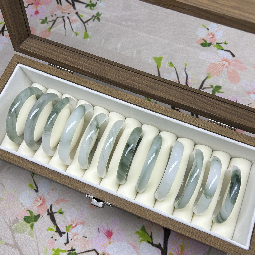 天然天山翠玉镯高冰无注胶无染色手镯女款多样性发货发其一