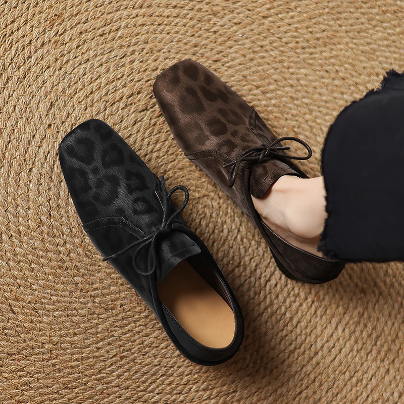 跟高3CM/34-41/2025新款单鞋方头简约低跟百搭气质优雅通勤豹纹女