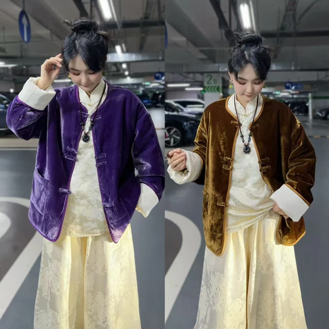 【小许夫妇】珈衽桑蚕丝丝绒秋冬夹薄棉新中式减龄百搭外套女