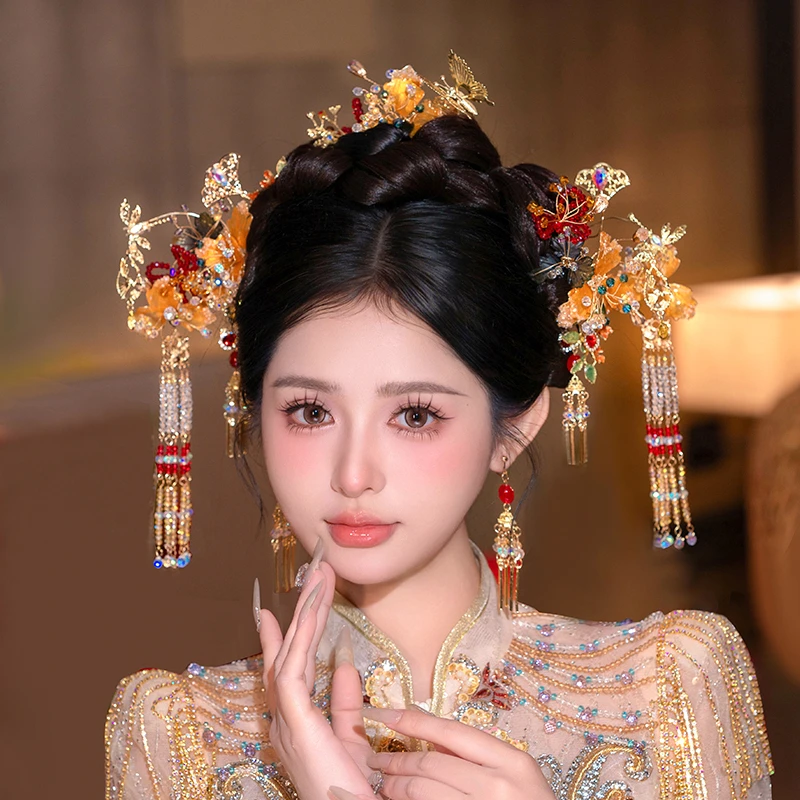 GZ184金色秀禾头饰新娘结婚秀禾婚服头饰简约大气龙凤褂发饰高级