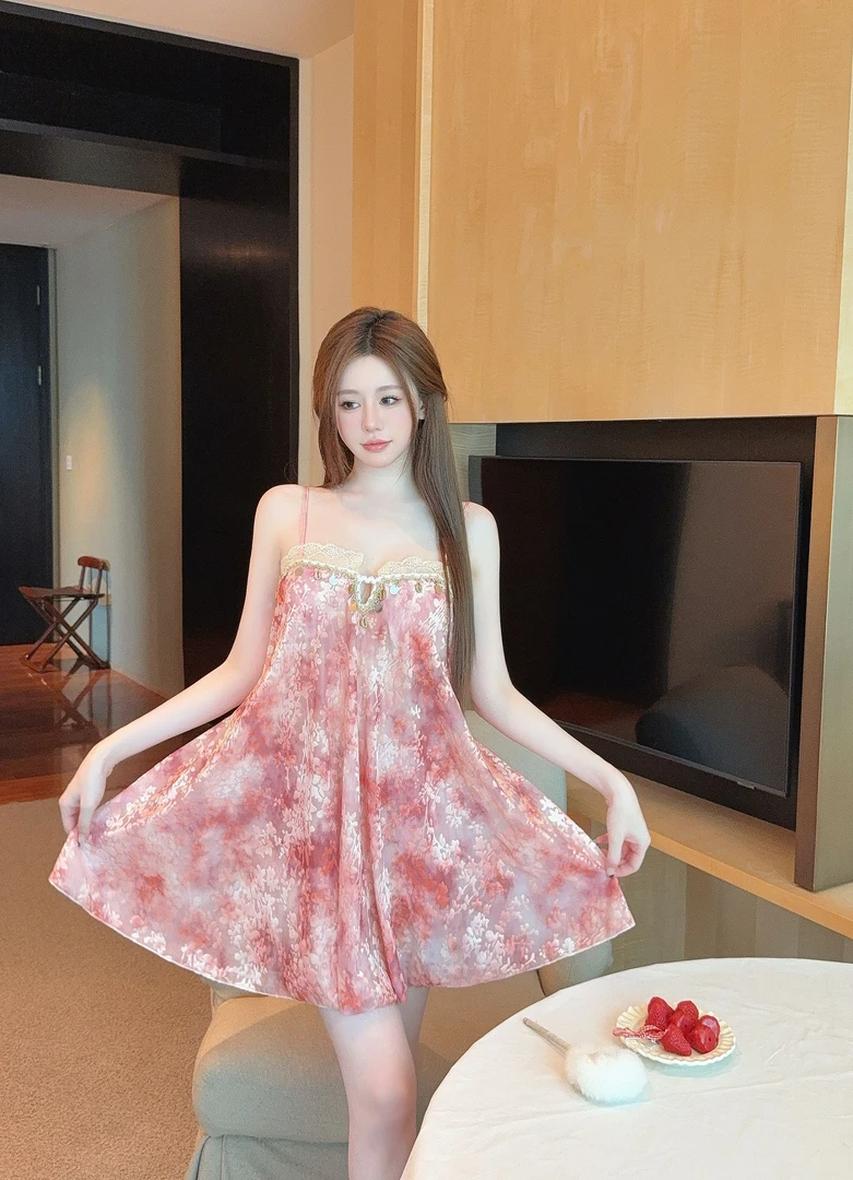 【落日霞光】性感夏季吊带甜美时尚蕾丝轻奢气质女士睡裙3