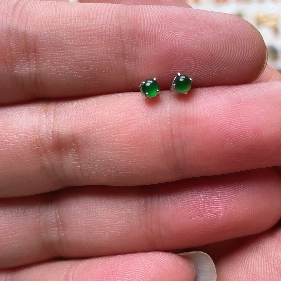 和田玉耳钉银S925镶嵌