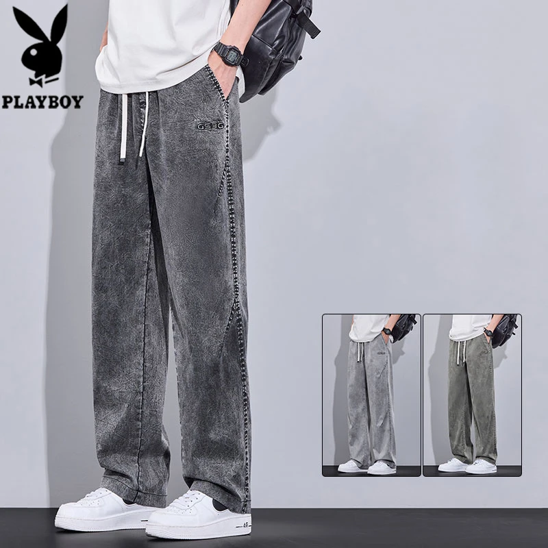 花花公子牛仔裤男秋季新款宽松美式休闲潮流直筒阔腿百搭男生长裤