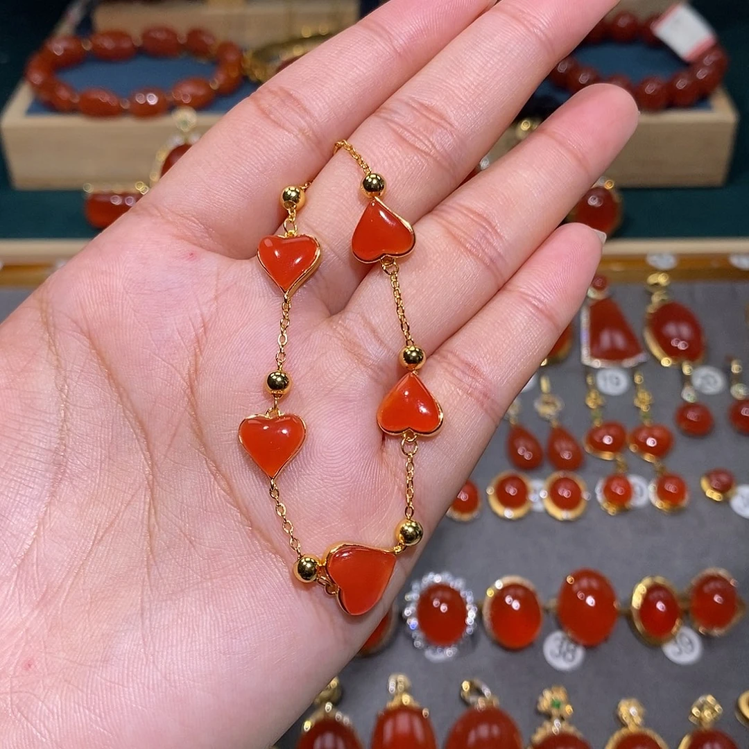 南红玛瑙银S925镶嵌手链