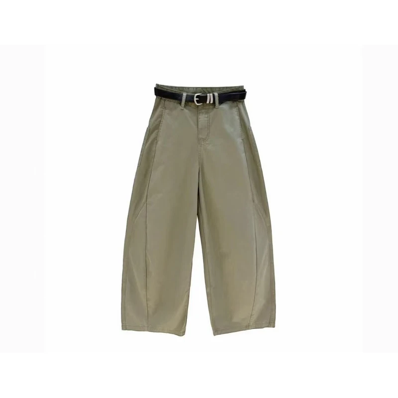 季尾青仓夏季纯色中腰八分裤褶皱显瘦风直筒裤女3103(不送腰带)