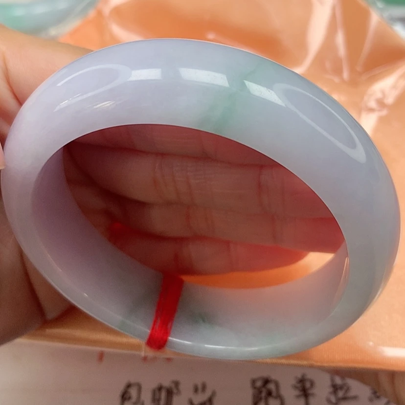 【闪购商品】翡翠手镯未镶嵌冰胶飘花宽版手镯5758圈37号