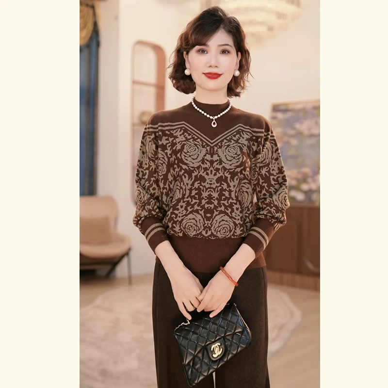 年轻妈妈秋装时尚针织衫2025新款洋气质毛衣中老年女装外穿上衣服