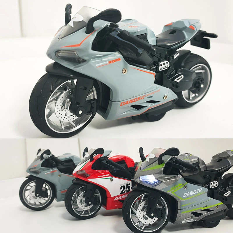 合金摩托车15CM模型仿真机车回力带灯光TOY金属玩具摆件
