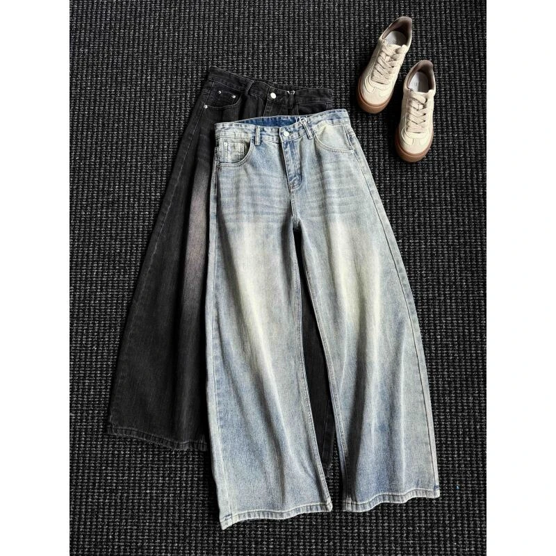 THON BERRY阔腿牛仔裤男宽松垂感直筒休闲竹节做旧长裤新款NZK020