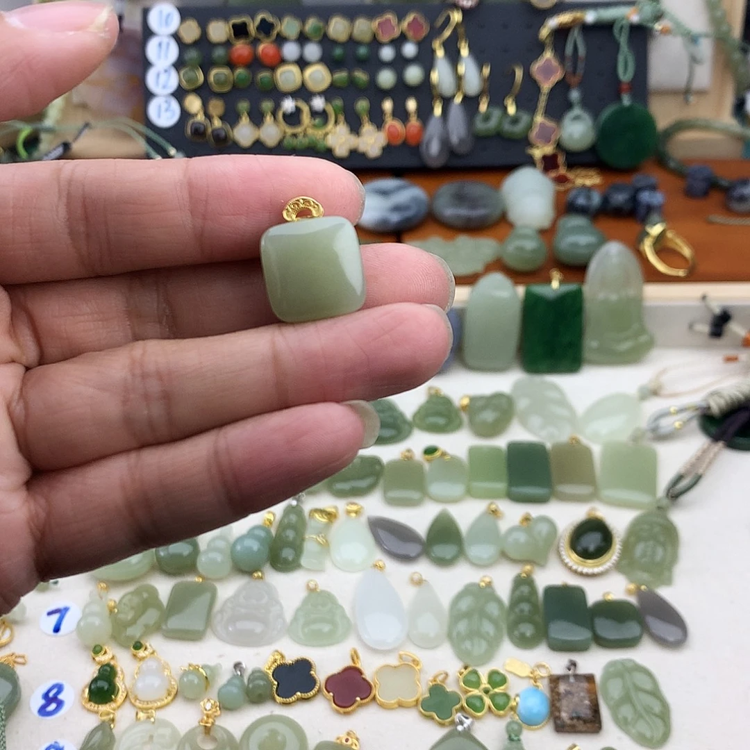 和田玉银S925镶嵌吊坠(不含链)