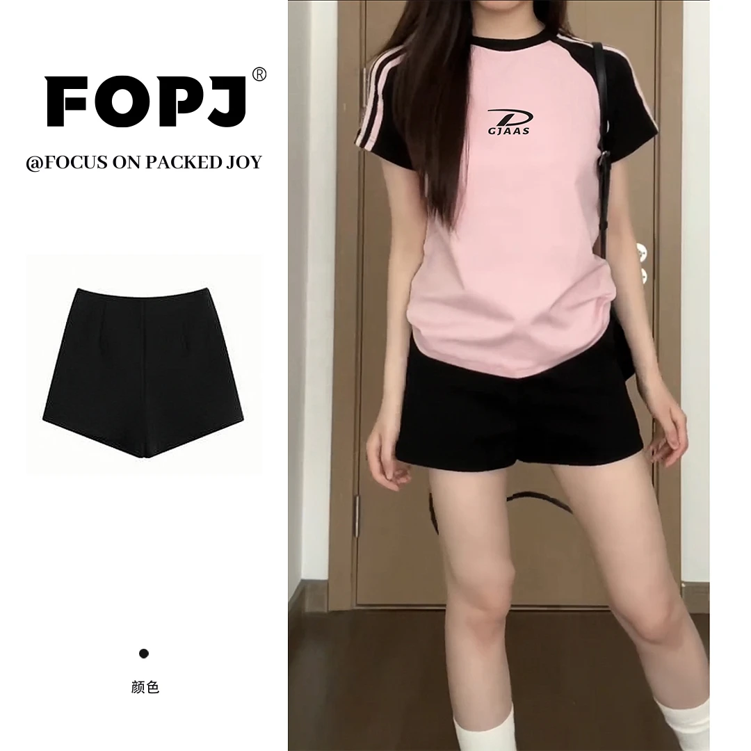FOPJ夏季新款韩系黑色辣妹高腰裤子运动女款打底休闲百搭时尚短裤