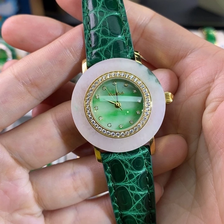 石英机芯精钢钢翡翠手表