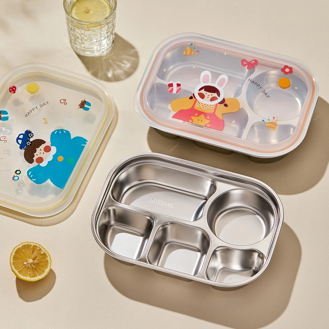 316不锈钢餐盘儿童分格餐盘家用吃饭盘子小学生饭盒餐具分餐盘
