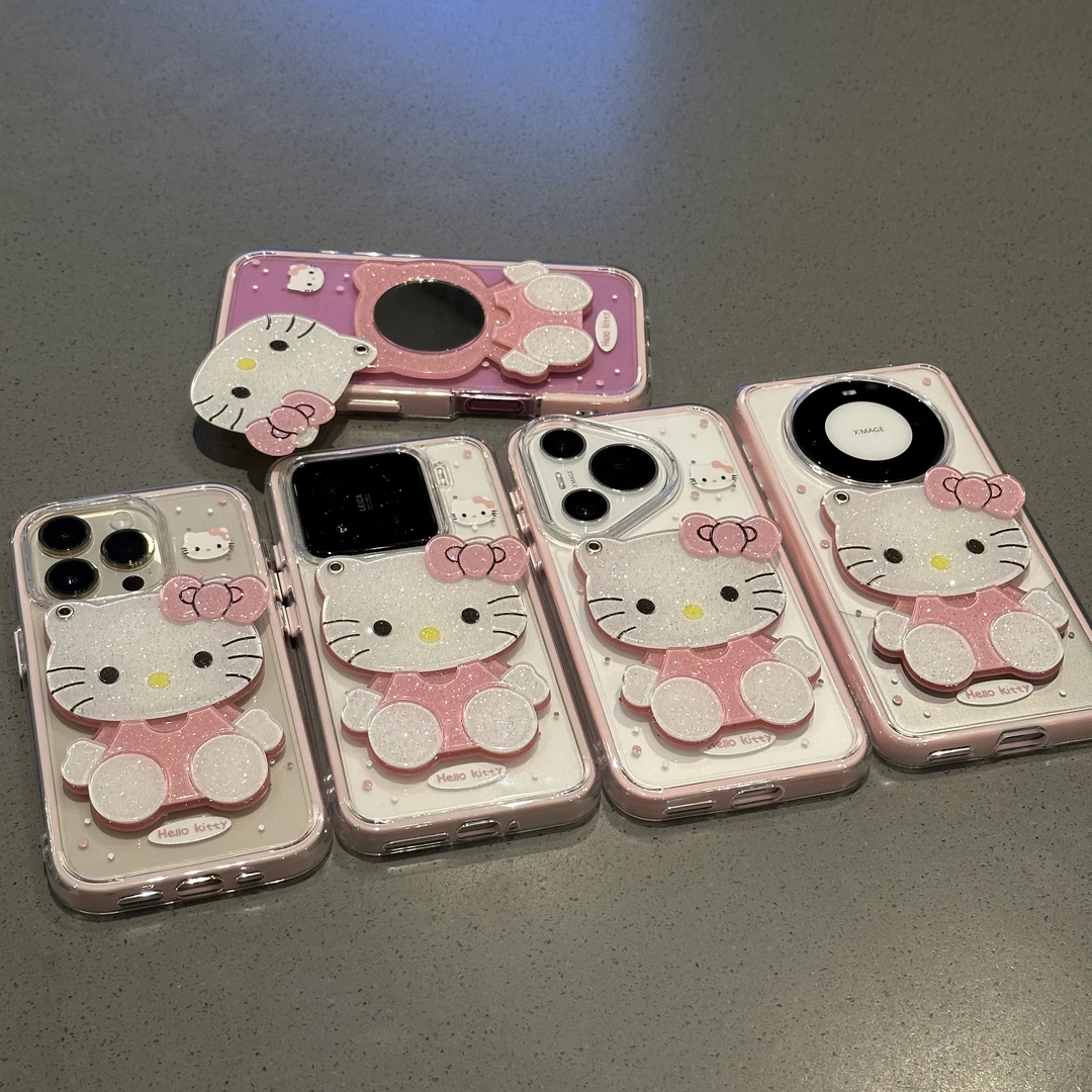 欧克里里波点Kitty补妆镜苹果16promax手机壳华为P70vivo小米oppo