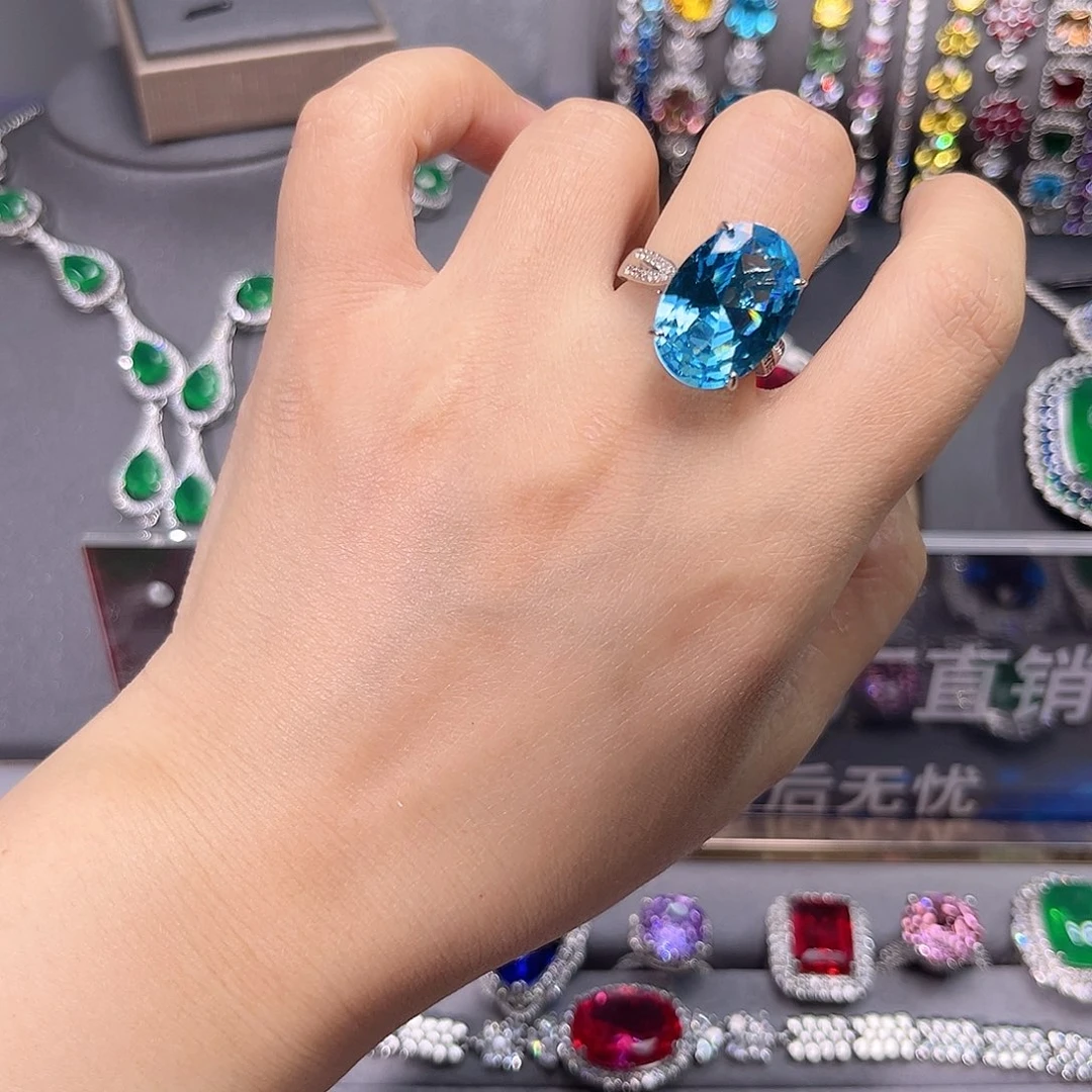 托帕石戒指银S925镶嵌16