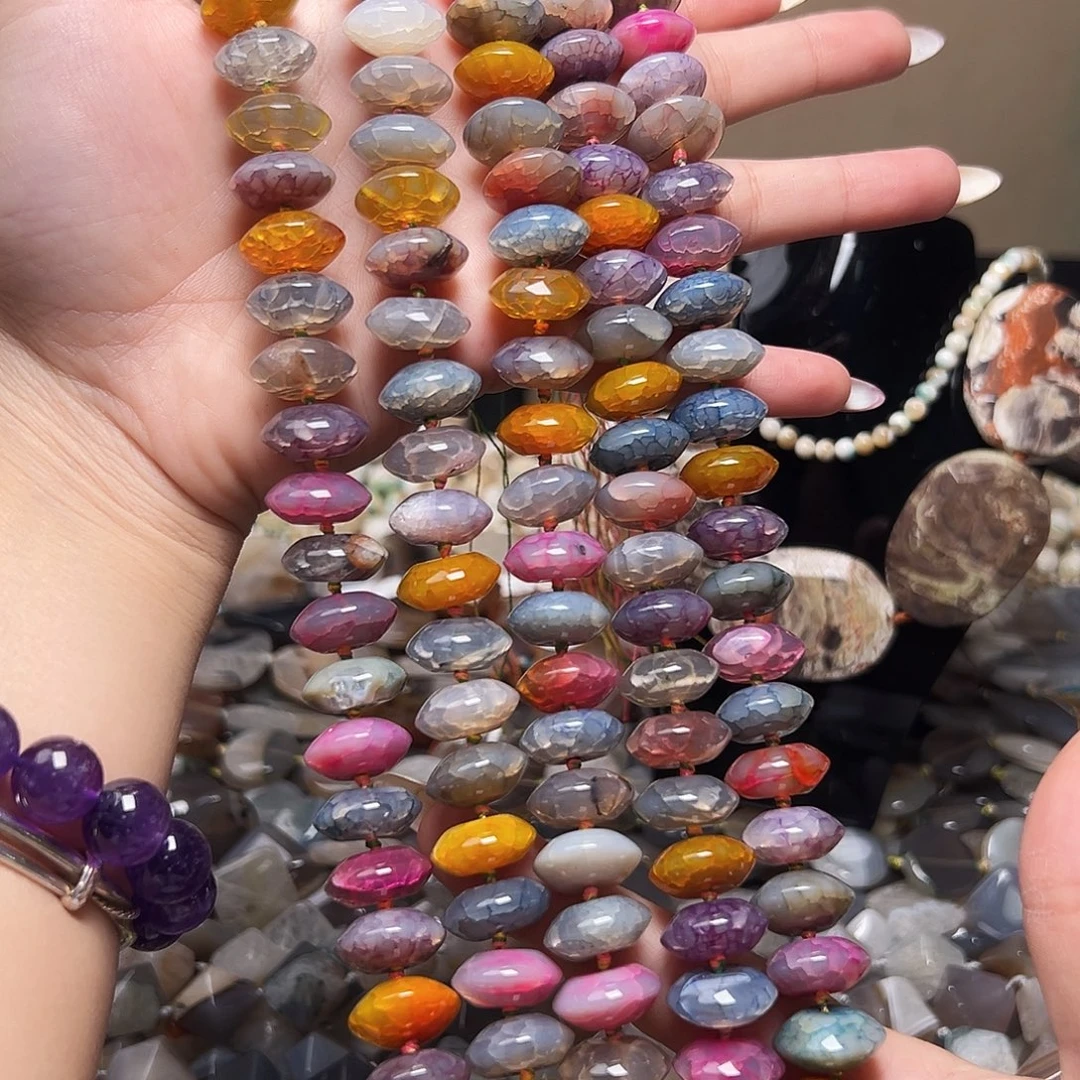 玛瑙/玉髓合金珠宝半成品d502 16*8m 龙鳞纹算盘珠一条