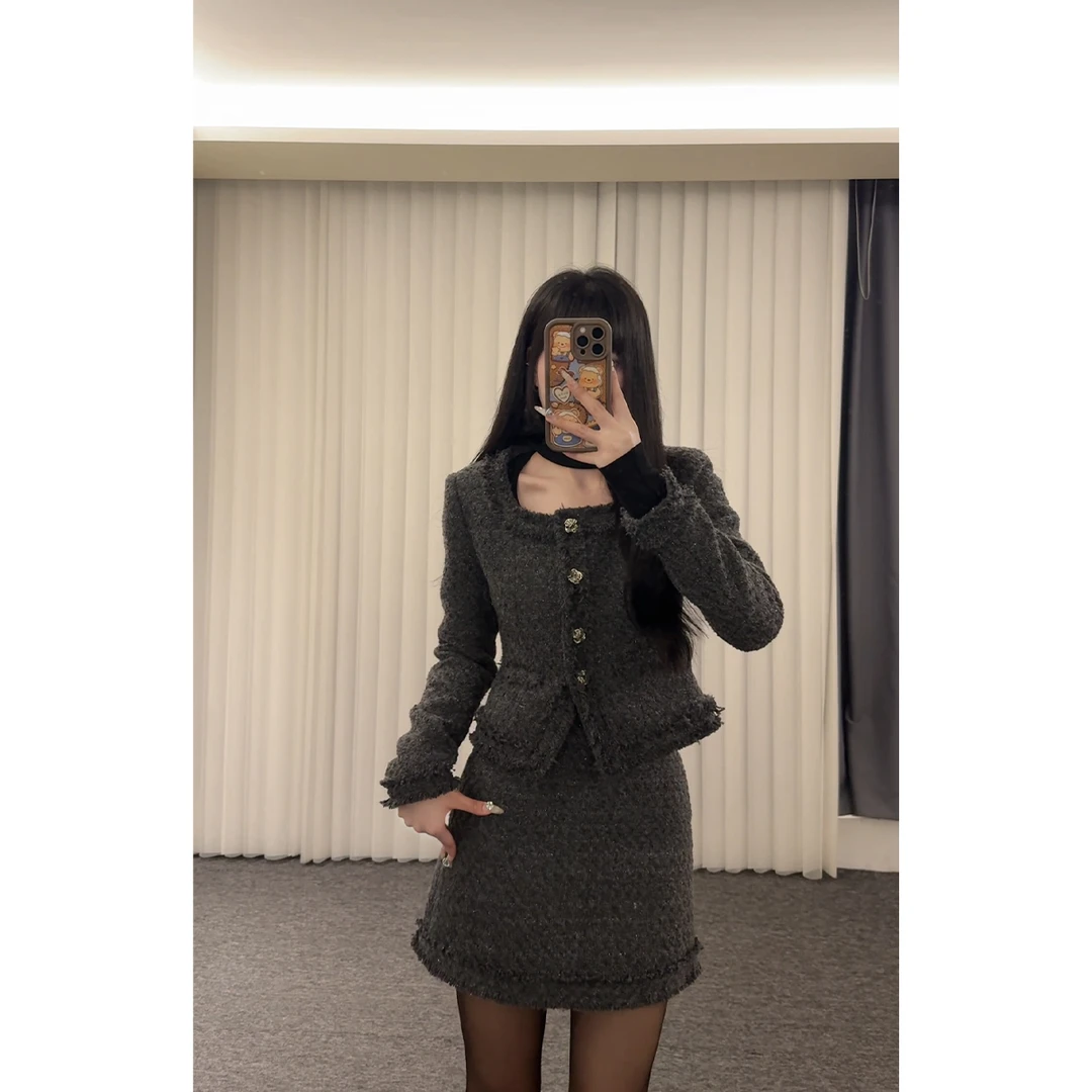 【清清】RICHINCHEESE 瑞士礼赞 高级感夹棉小香风外套A摆半裙套装