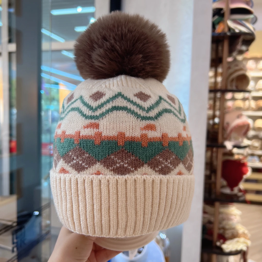 哆啦布丁63012民族风帽子围巾女童秋冬套头帽加绒护耳帽冬季帽