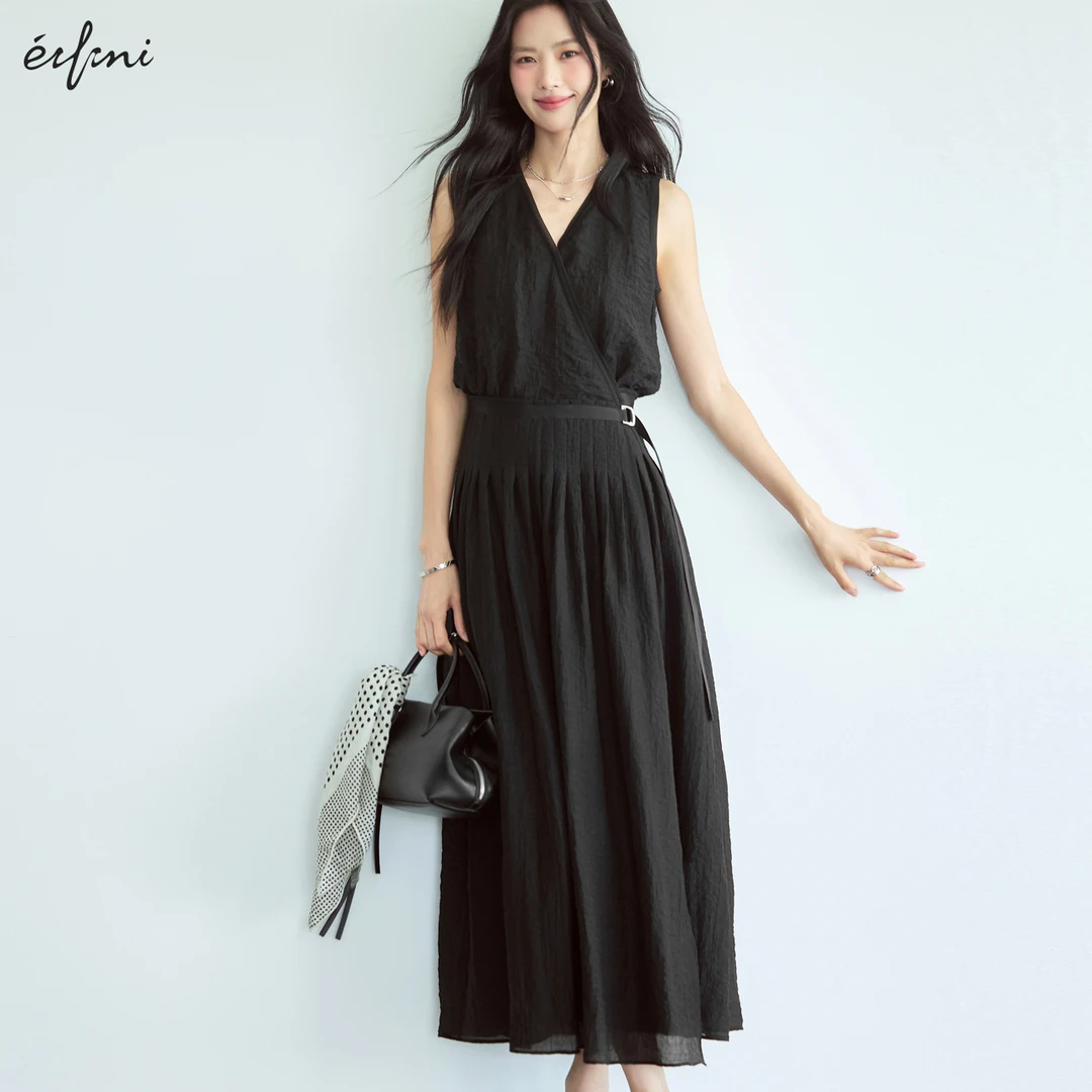 伊芙丽莱赛尔围裹式连衣裙女装25夏装新款休闲茶歇裙子1G6993841