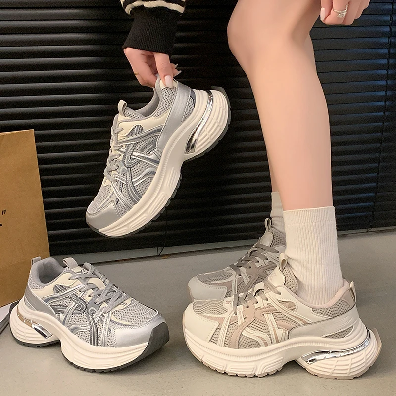 【现货】老爹鞋女2025春季新款厚底增高轻便网面休闲运动鞋子