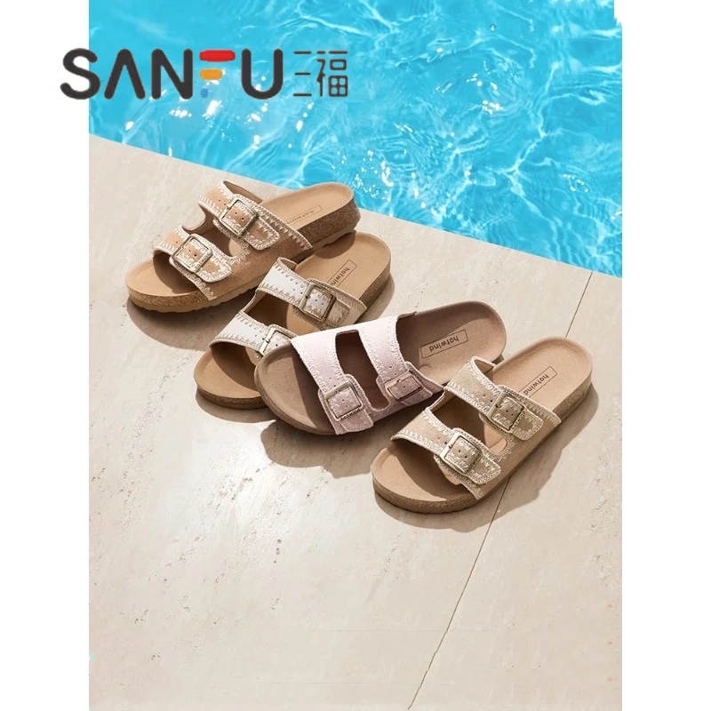 爆款厚底勃肯鞋凉拖鞋女外穿2025新款配裙子沙滩一字拖高级感凉鞋