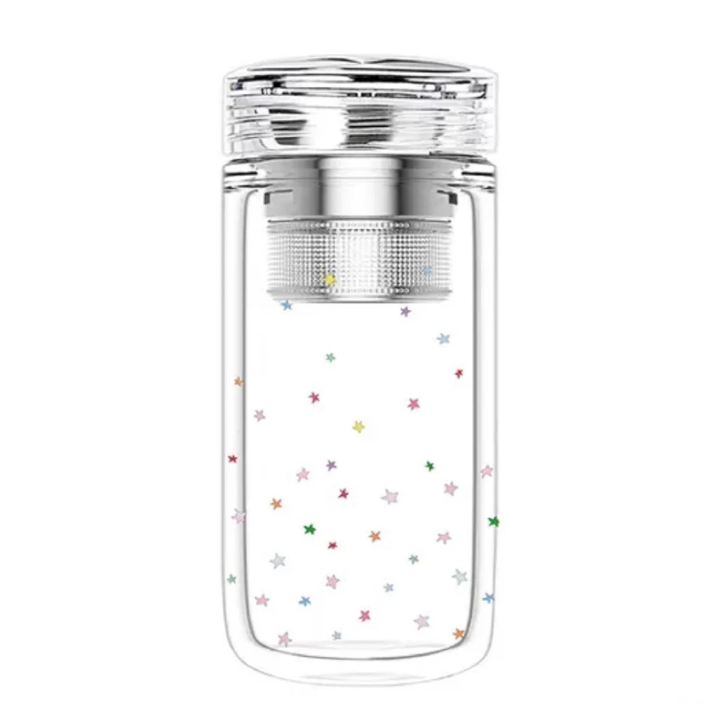 星星双层玻璃杯400ml大容量高硼硅男士隔热女生办公室泡茶杯子