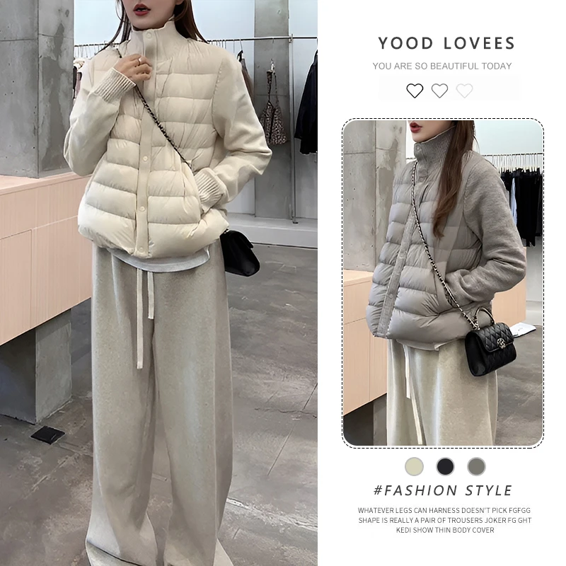 韩系秋冬季新款时尚针织立领拼接设计感棉服保暖轻薄百搭打底外套