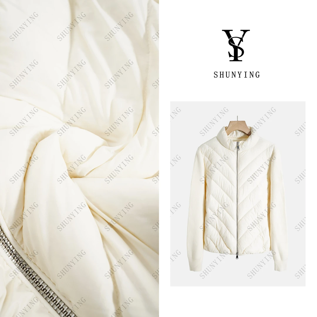 【仟娜】秋季新款高级感短款斜纹针织拼接休闲羽绒服SY66YRF168