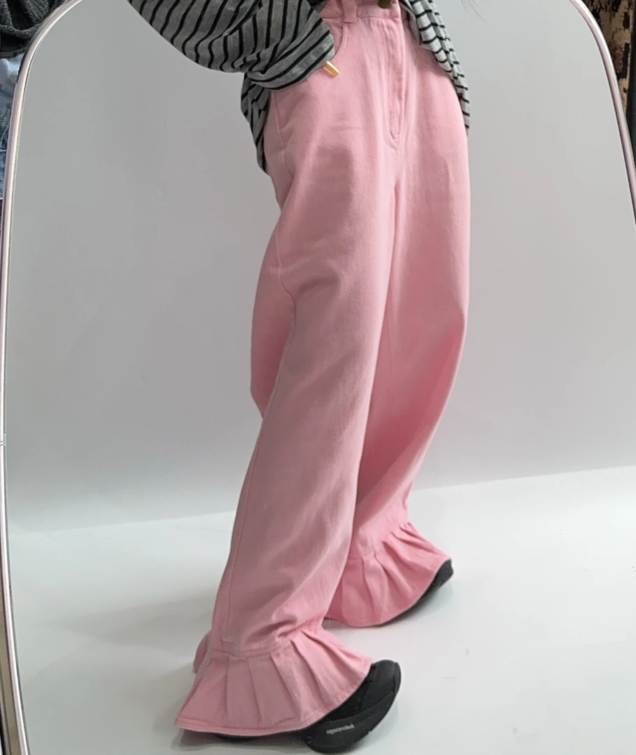 VIVISPLENDID20581#（定制款NO退NO换）粉色度假荷叶裤