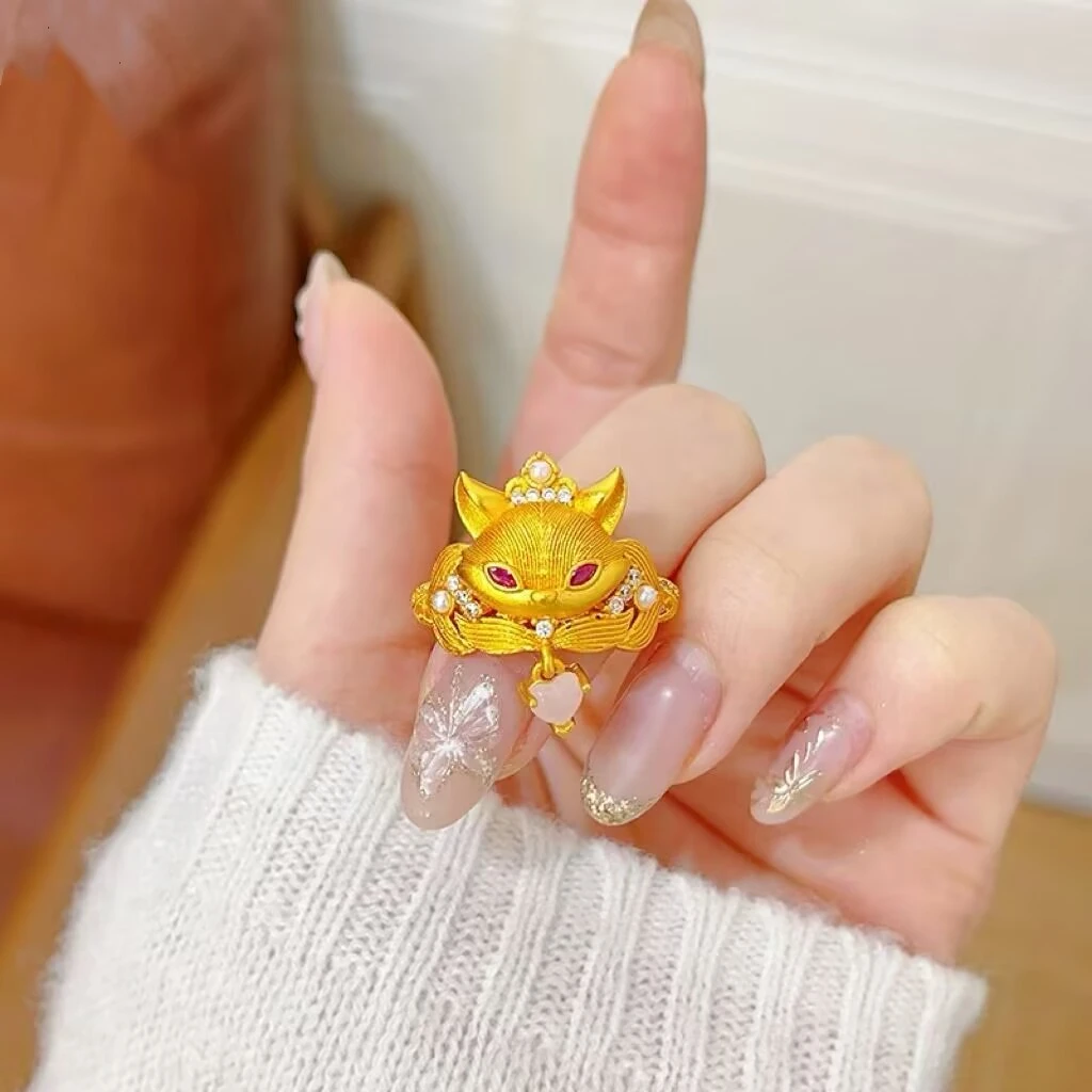 铜合金戒指 拉丝苏妲己灵狐戒指爱心夭夭小狐狸指环送女友礼