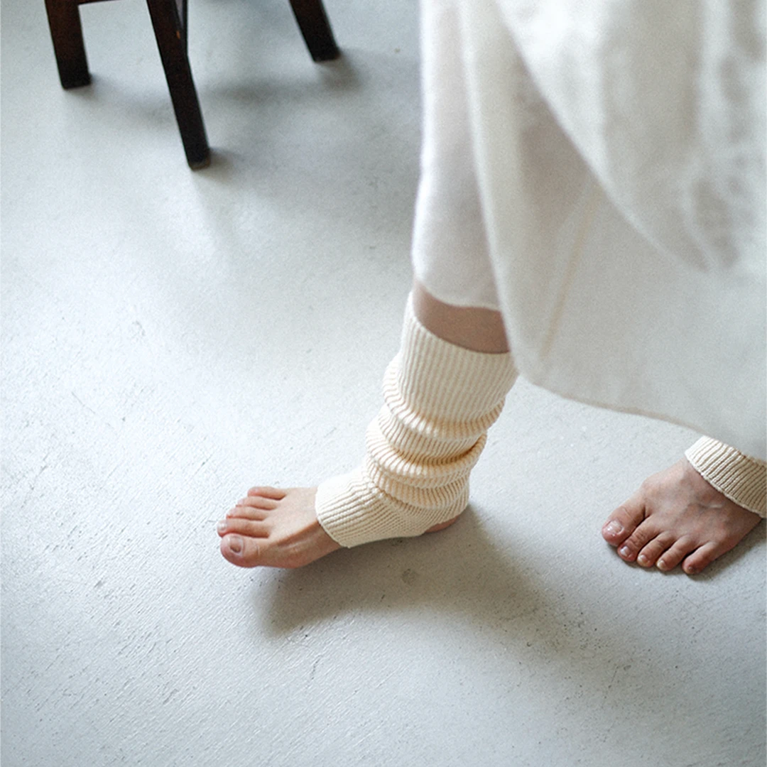 Beeff 踩脚袜套 100%棉 米白 秋冬保暖加厚 瑜伽袜舞蹈袜套护腿套