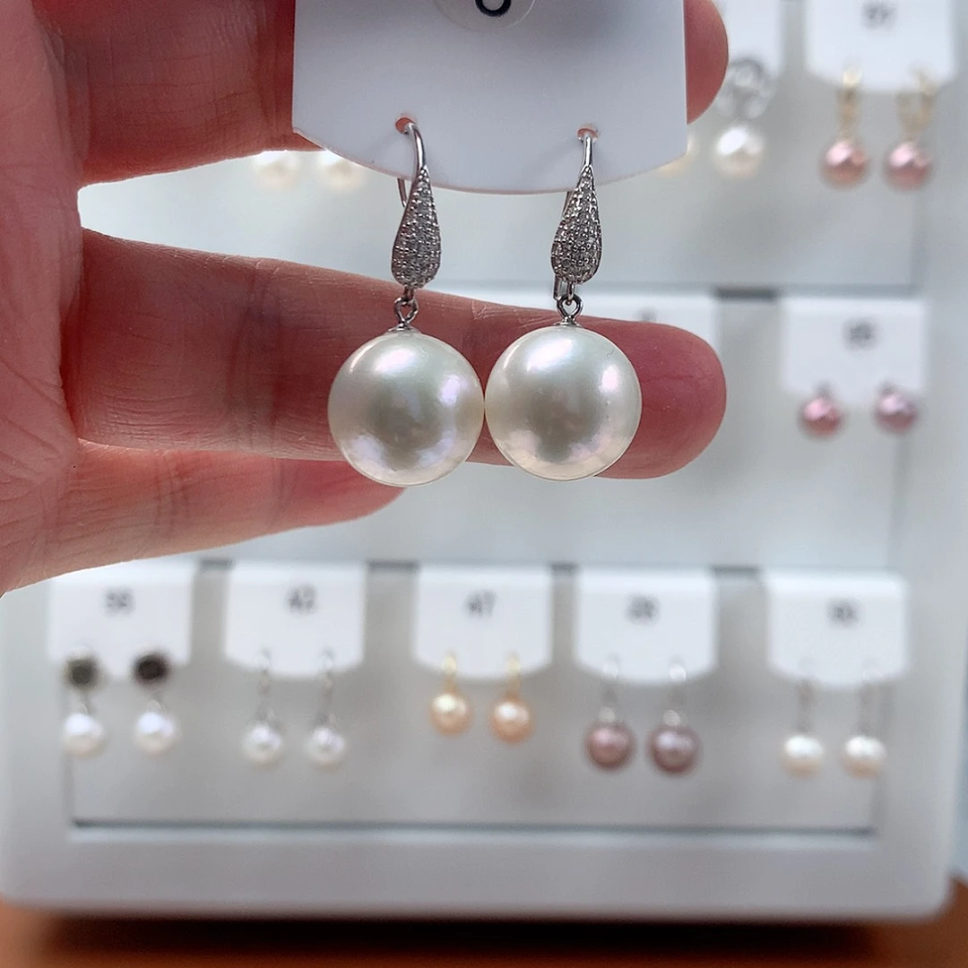 淡水珍珠耳饰银S925镶嵌无**拱