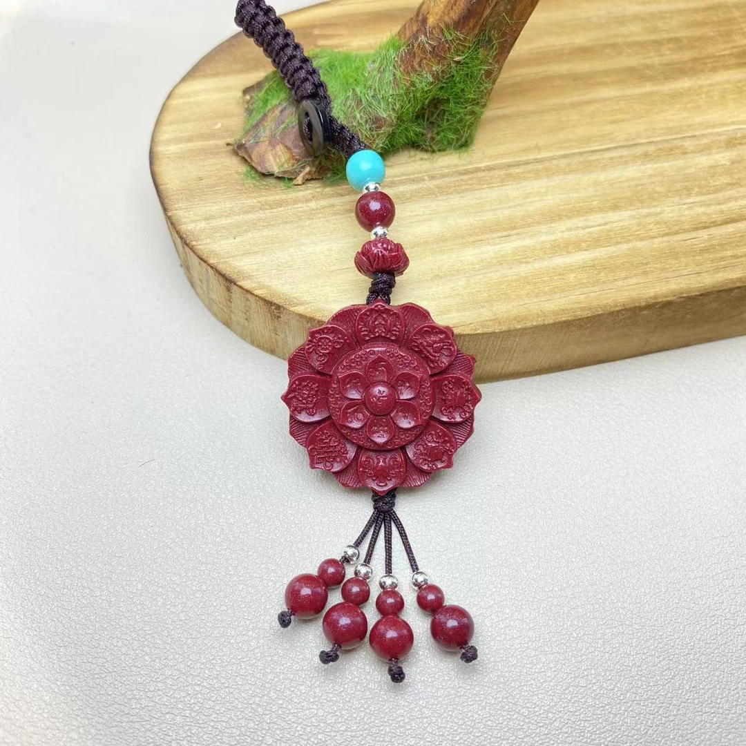 含辰砂工艺品高含量朱砂紫金砂设计款八宝莲花钥匙扣正品保真朱砂