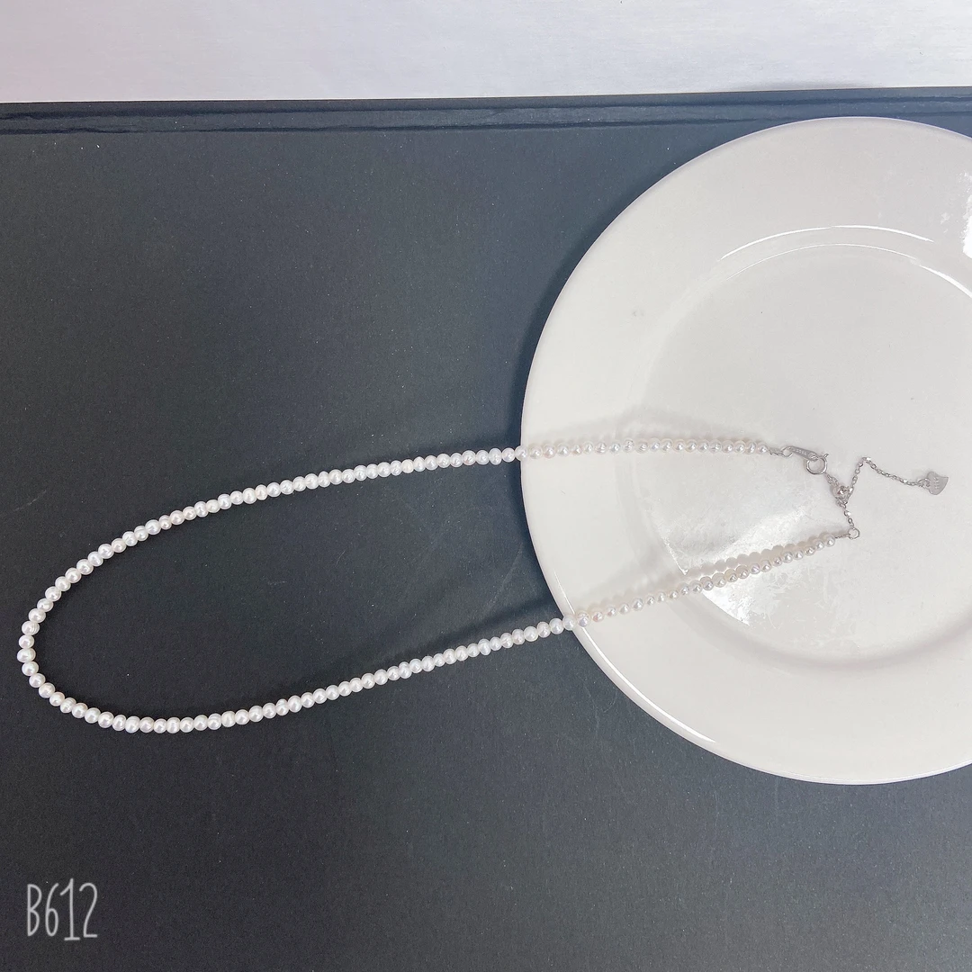 天然淡水珍珠C55#近圆无核珍珠项链3-4mS925银扣
