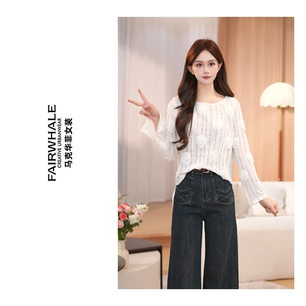 马克华菲简约气质秋季刺绣时尚针织女士百搭长袖F52004A567 qq