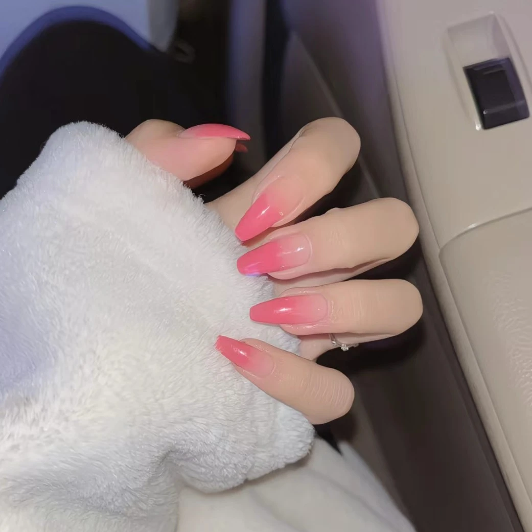 夏季蜜桃渐变显白长款纯手工穿戴甲简约高级美甲贴片