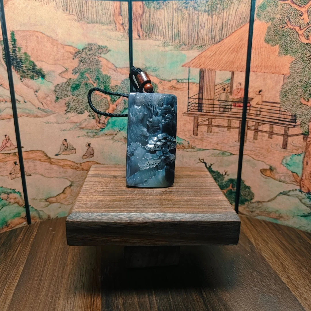 U和田玉烟紫山水吊坠0808