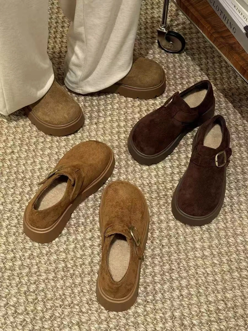 厚底勃肯鞋女冬加绒2025年网红爆款复古一脚蹬乐福鞋保暖毛毛棉鞋