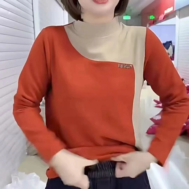 德绒加厚半高领中年女士长袖T恤时尚妈妈韩版打底衫修身新款百搭