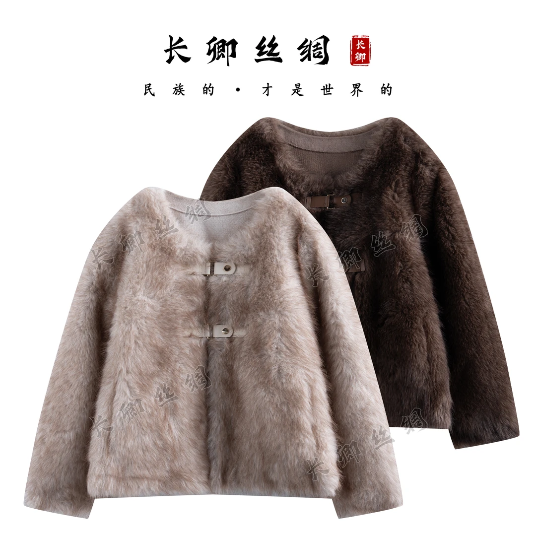 【长卿】秋冬厚款毛毛皮扣长袖外套D1111