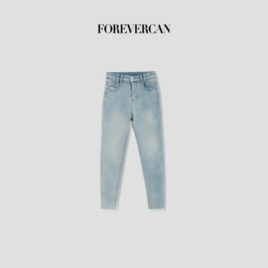 FOREVERCAN“牛仔浪潮”复古做旧水洗小脚加绒牛仔裤 SP19238