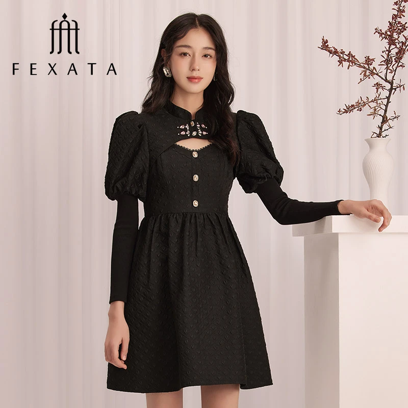 【意意专属】FEXATA斐格思国风盘扣复古小黑裙连衣裙F31T0401