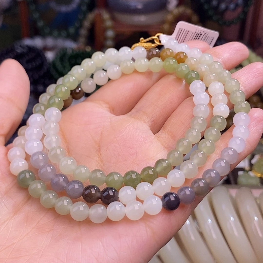 和田玉未镶嵌颈饰老矿料多宝毛衣链6m