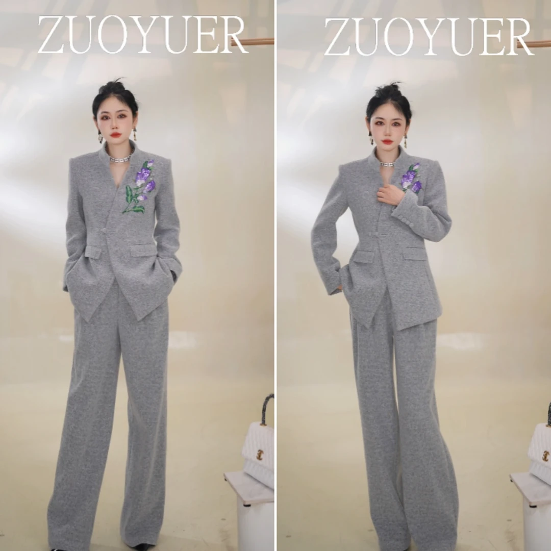 【Z.YE】中国风气质上衣秋冬长裤休闲风静奢风设计师时尚套装25938