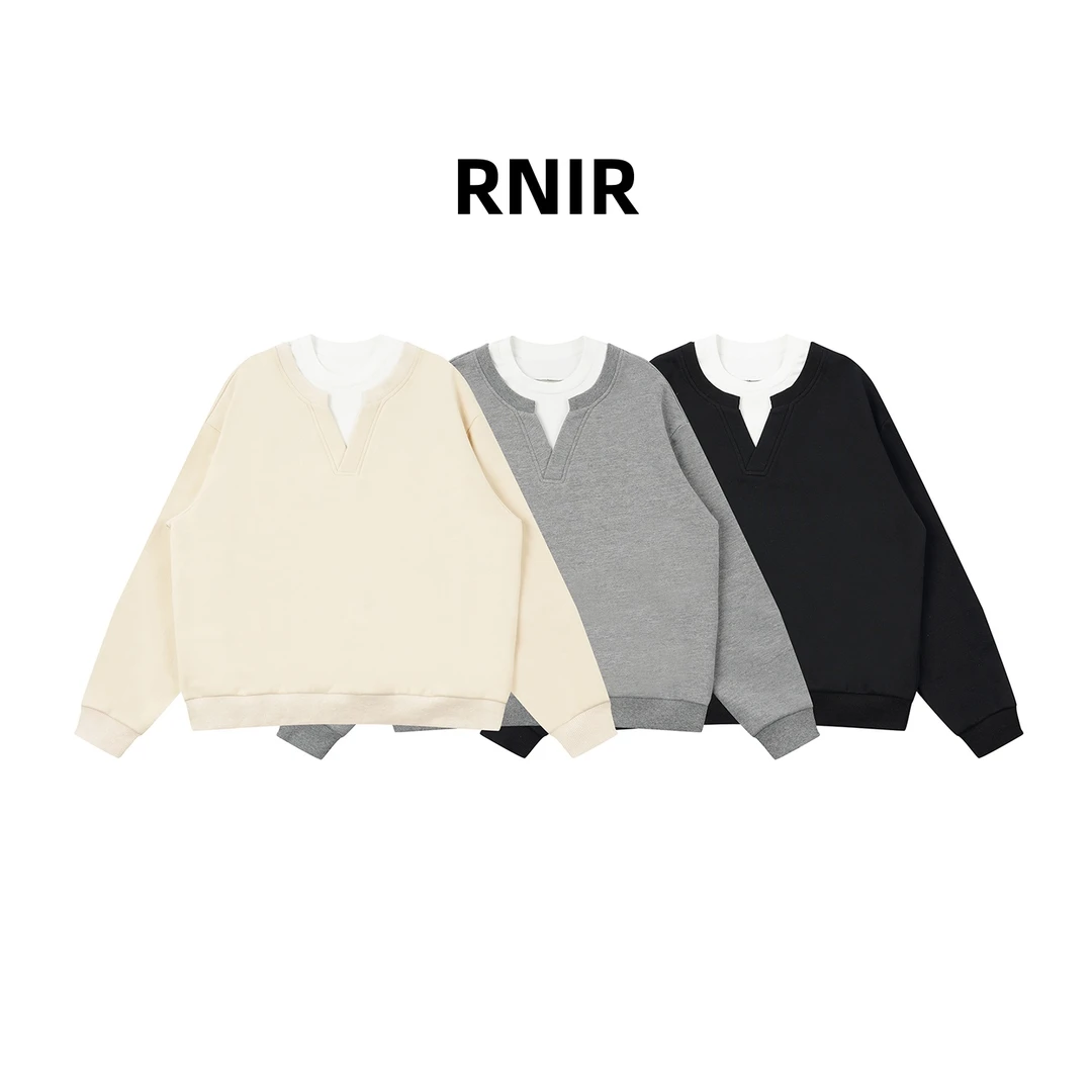 【假两件圆领卫衣】WYCL4B226时尚休闲百搭宽松潮流纯色长袖