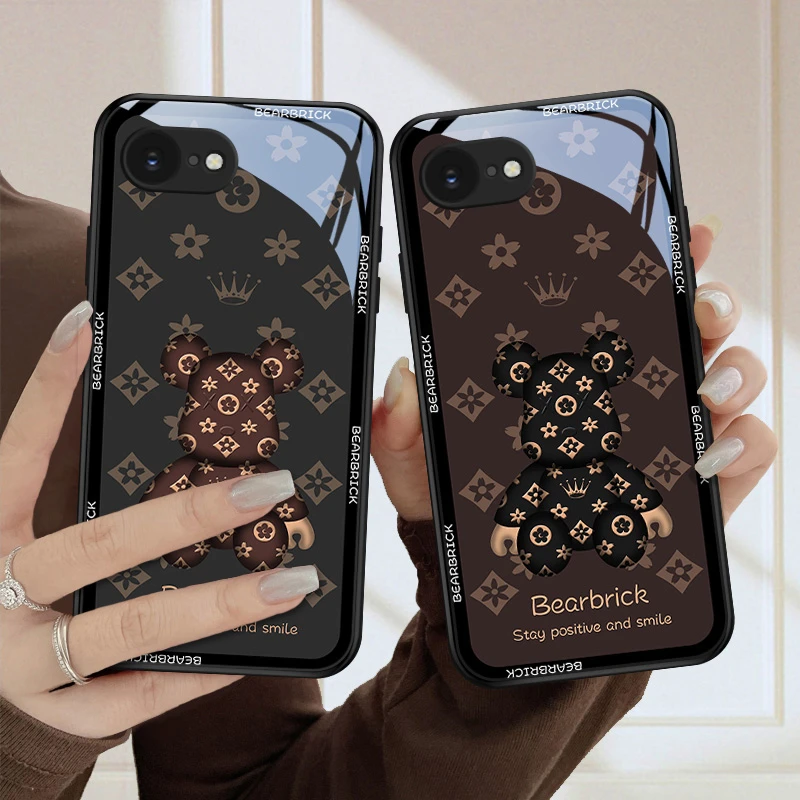 老花熊适用苹果16e手机壳iPhone16e玻璃创意网红新款镜面男女款超