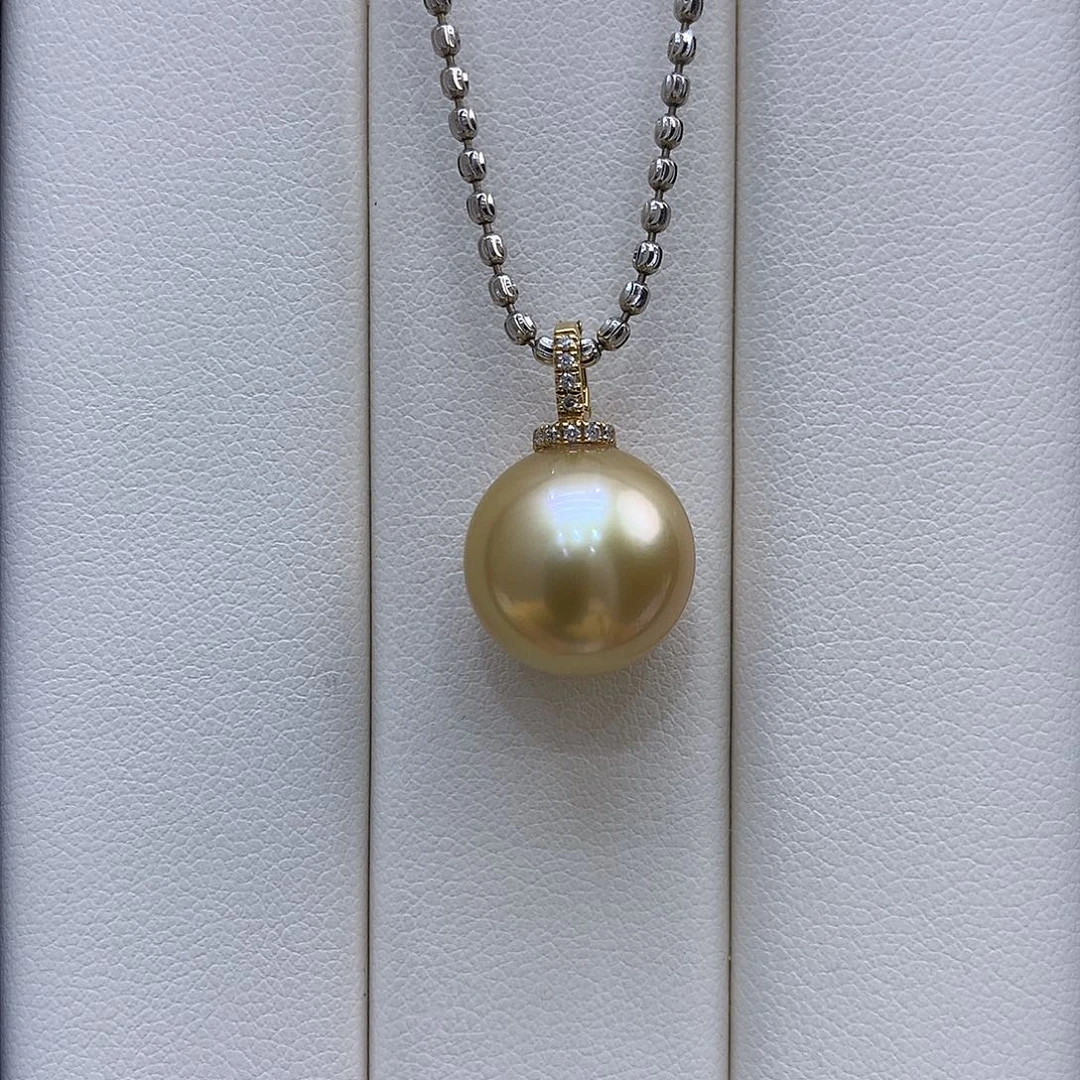 吊坠(不含链)18K金镶嵌海水珍珠13-14mm