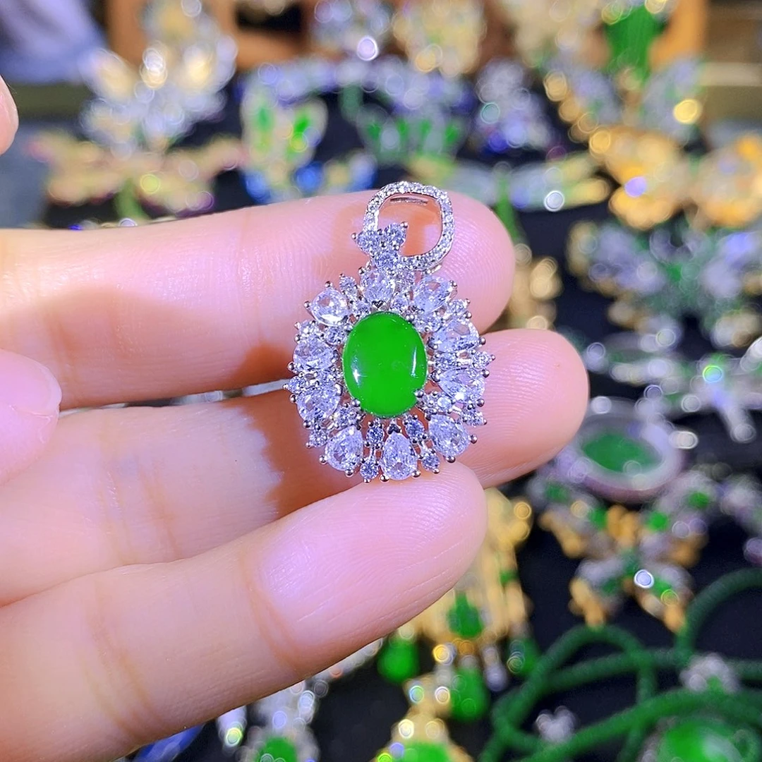 吊坠(不含链)银S925镶嵌翡翠